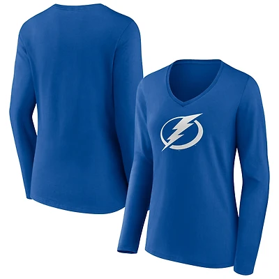 Women's Blue Tampa Bay Lightning Primary Logo Team Long Sleeve V-Neck T-Shirt