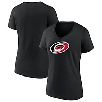 Women's Black Carolina Hurricanes Team Primary Logo V-Neck T-Shirt
