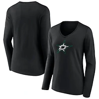 Women's Black Dallas Stars Primary Team Logo Long Sleeve V-Neck T-Shirt