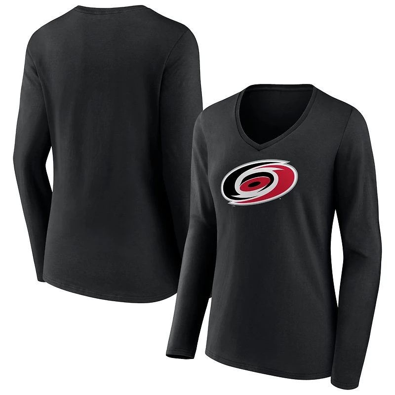 Women's Black Carolina Hurricanes Primary Team Logo Long Sleeve V-Neck T-Shirt