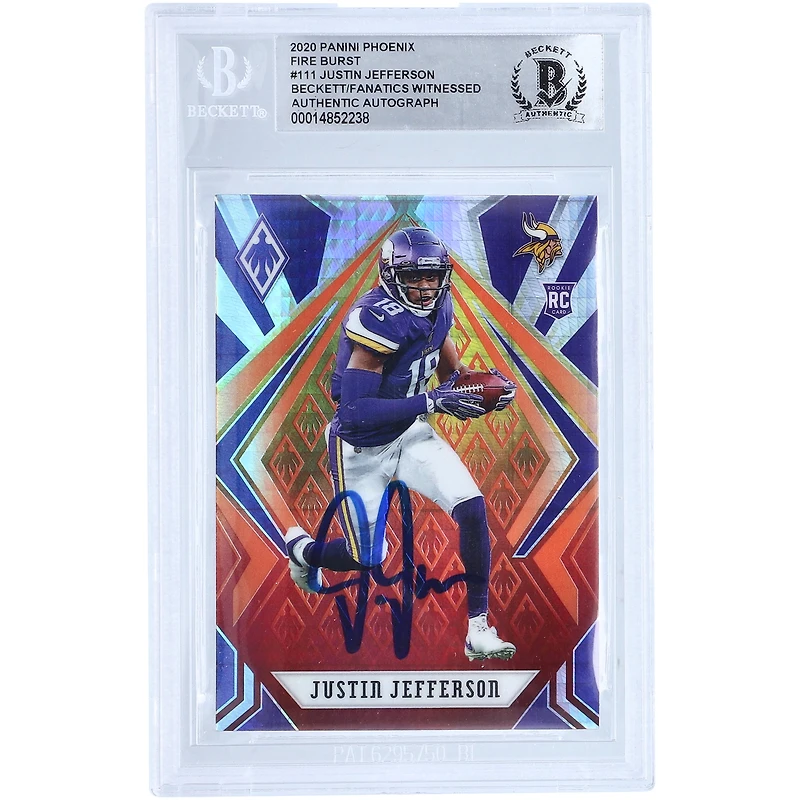 Justin Jefferson Minnesota Vikings Autographed 2020 Panini Phoenix Fire Burst #111 Beckett Fanatics Witnessed Authenticated Rookie Card