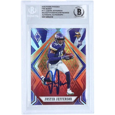 Justin Jefferson Minnesota Vikings Autographed 2020 Panini Phoenix Fire Burst #111 Beckett Fanatics Witnessed Authenticated Rookie Card