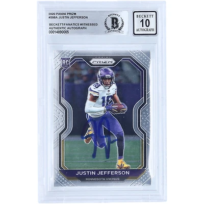 Justin Jefferson Minnesota Vikings Autographed 2020 Panini Prizm #398 Beckett Fanatics Witnessed Authenticated Rookie Card