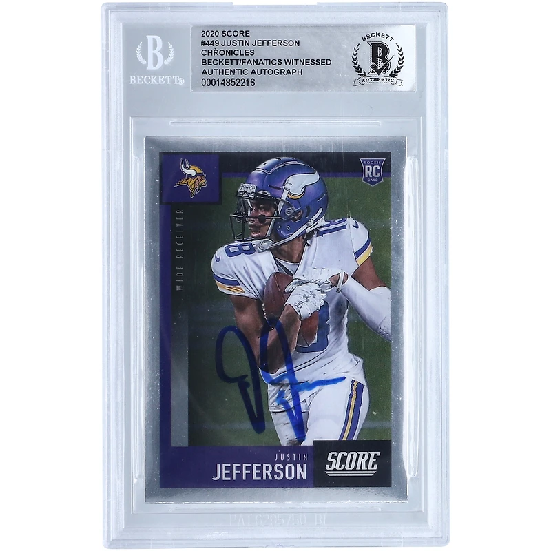 Justin Jefferson Minnesota Vikings Autographed 2020 Panini Score #449 Beckett Fanatics Witnessed Authenticated Rookie Card
