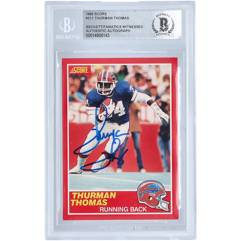 Thurman Thomas Buffalo Bills Autographed 1989 Score #211 Beckett Fanatics Witnessed Authenticated Rookie Card