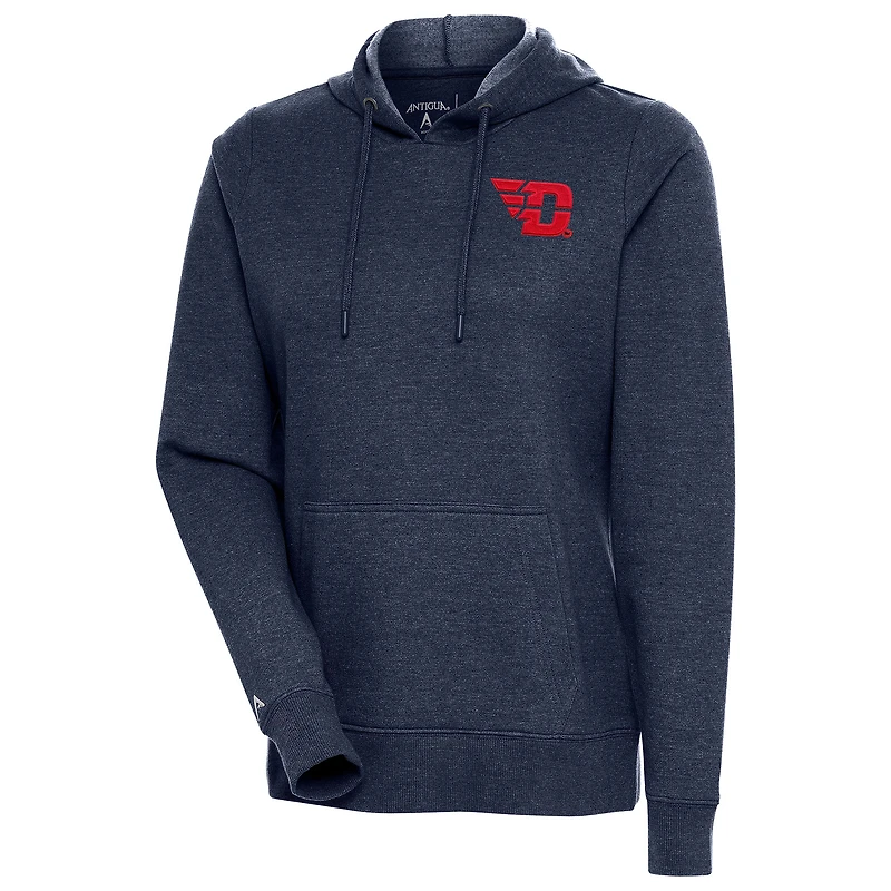 Women's Antigua Heather Navy Dayton Flyers Action Pullover Hoodie