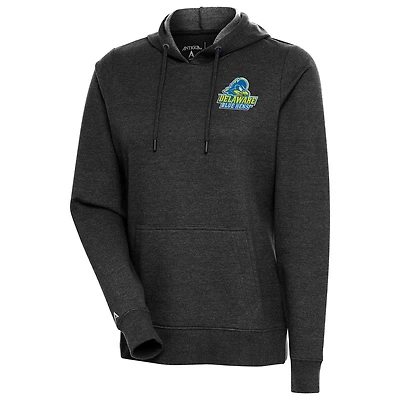 Women's Antigua Heather Black Delaware Fightin' Blue Hens Action Pullover Hoodie