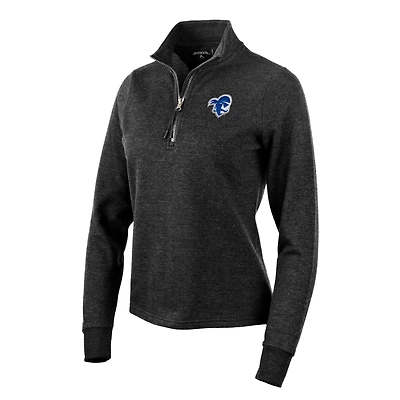 Women's Antigua Heather Black Seton Hall Pirates Action Quarter-Zip Pullover Sweatshirt