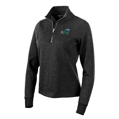 Women's Antigua Heather Black Tulane Green Wave Action Quarter-Zip Pullover Sweatshirt