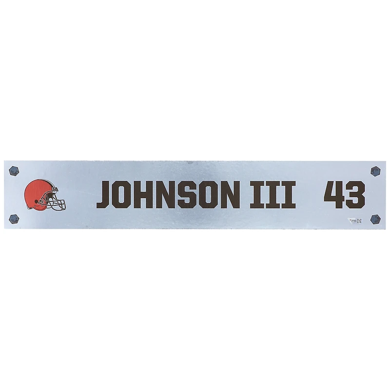 John Johnson III Cleveland Browns Player-Issued #43 Silver Nameplate from the 2021 NFL Season