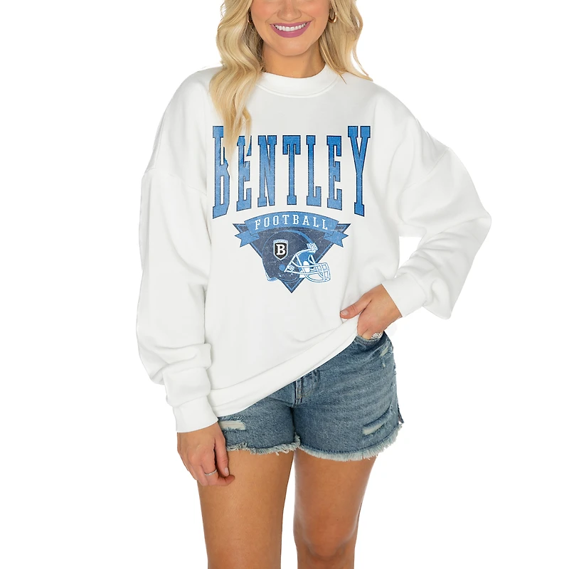 Women's Gameday Couture Bentley Falcons White Oversized Drop Shoulder Fleece Drop Pullover Sweatshirt