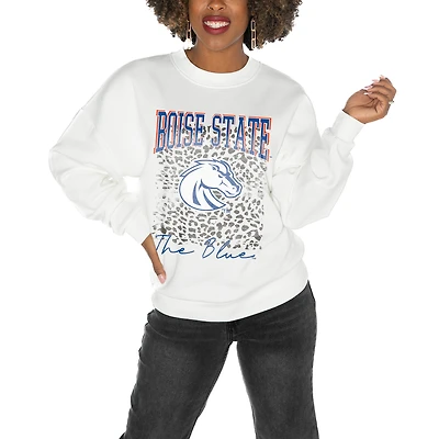 Women's Gameday Couture Boise State Broncos White Oversized Drop Shoulder Fleece Drop Pullover Sweatshirt