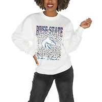 Women's Gameday Couture Boise State Broncos White Oversized Drop Shoulder Fleece Drop Pullover Sweatshirt
