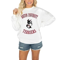 Women's Gameday Couture Boston University White Oversized Drop Shoulder Fleece Drop Pullover Sweatshirt