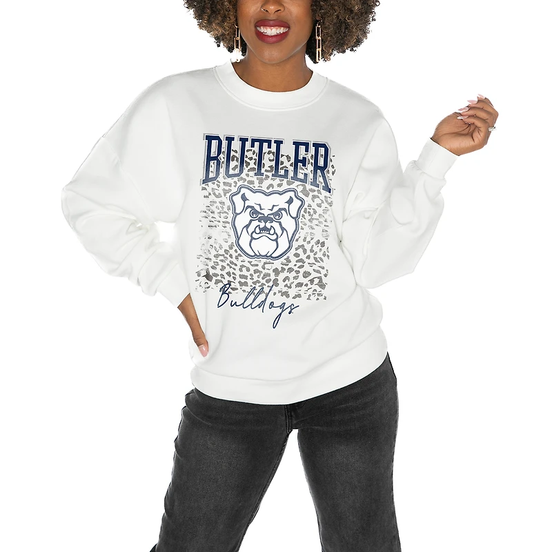 Women's Gameday Couture Butler Bulldogs White Oversized Drop Shoulder Fleece Drop Pullover Sweatshirt