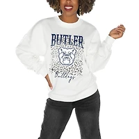 Women's Gameday Couture Butler Bulldogs White Oversized Drop Shoulder Fleece Drop Pullover Sweatshirt