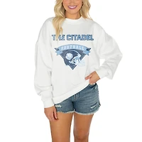Women's Gameday Couture Citadel Bulldogs White Oversized Drop Shoulder Fleece Drop Pullover Sweatshirt