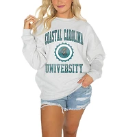 Women's Gameday Couture Coastal Carolina Chanticleers Gray Oversized Drop Shoulder Fleece Drop Pullover Sweatshirt