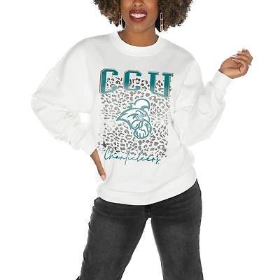 Women's Gameday Couture Coastal Carolina Chanticleers White Oversized Drop Shoulder Fleece Drop Pullover Sweatshirt