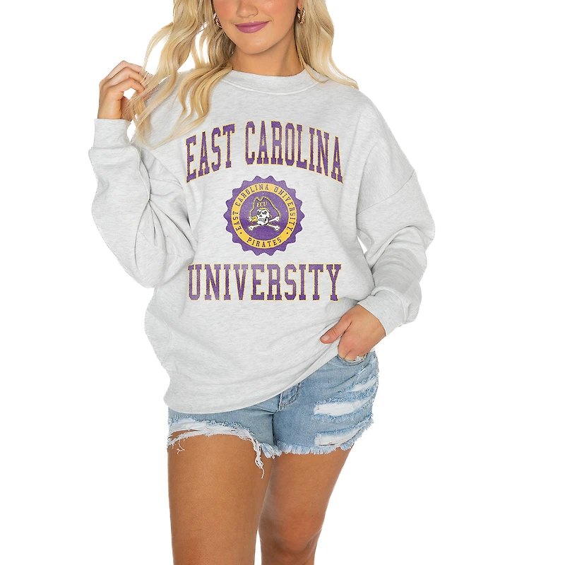 Women's Gameday Couture ECU Pirates Gray Oversized Drop Shoulder Fleece Drop Pullover Sweatshirt
