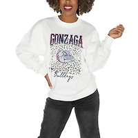 Women's Gameday Couture Gonzaga Bulldogs White Oversized Drop Shoulder Fleece Drop Pullover Sweatshirt