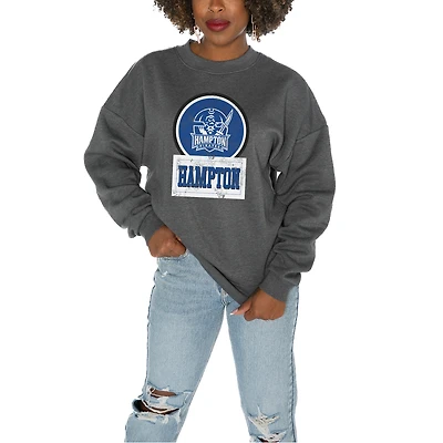 Women's Gameday Couture Hampton Pirates Charcoal Oversized Drop Shoulder Fleece Drop Pullover Sweatshirt