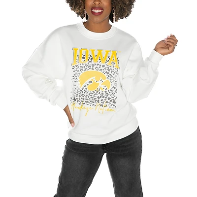 Women's Gameday Couture Iowa Hawkeyes White Oversized Drop Shoulder Fleece Drop Pullover Sweatshirt