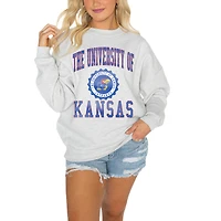 Women's Gameday Couture Kansas Jayhawks Gray Oversized Drop Shoulder Fleece Drop Pullover Sweatshirt