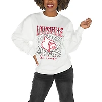 Women's Gameday Couture Louisville Cardinals White Oversized Drop Shoulder Fleece Drop Pullover Sweatshirt