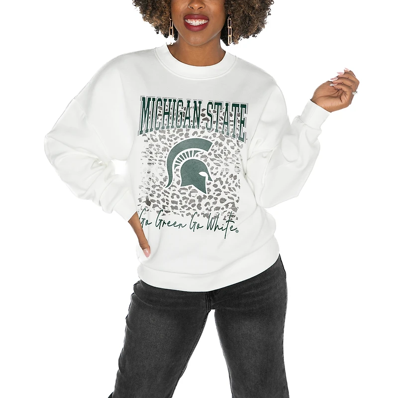 Women's Gameday Couture Michigan State Spartans White Oversized Drop Shoulder Fleece Drop Pullover Sweatshirt