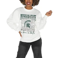Women's Gameday Couture Michigan State Spartans White Oversized Drop Shoulder Fleece Drop Pullover Sweatshirt
