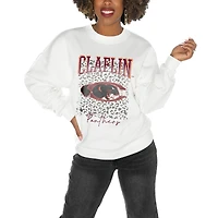 Women's Gameday Couture Claflin Panthers White Oversized Drop Shoulder Fleece Drop Pullover Sweatshirt