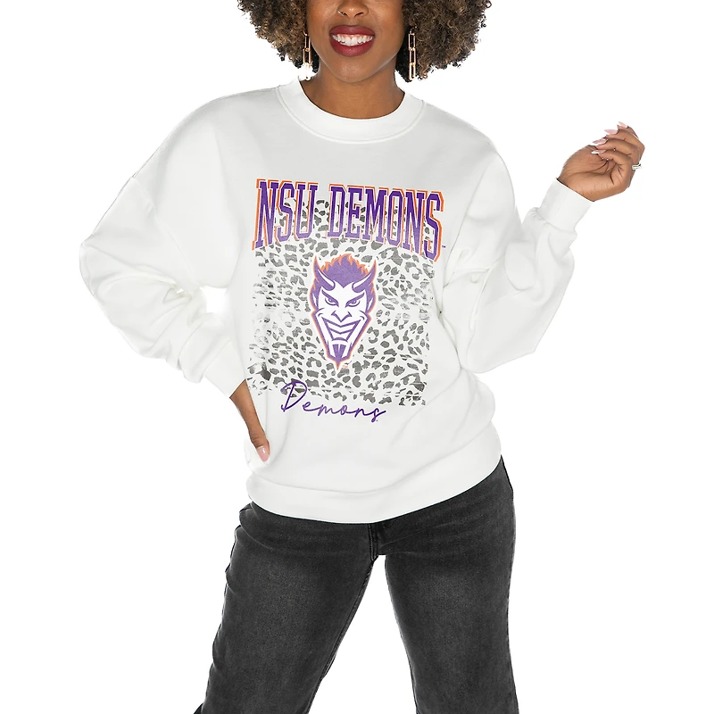 Women's Gameday Couture Northwestern State Demons White Oversized Drop Shoulder Fleece Drop Pullover Sweatshirt