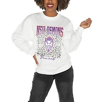 Women's Gameday Couture Northwestern State Demons White Oversized Drop Shoulder Fleece Drop Pullover Sweatshirt