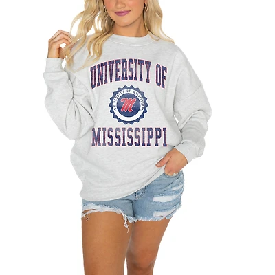Women's Gameday Couture Ole Miss Rebels Gray Oversized Drop Shoulder Fleece Drop Pullover Sweatshirt
