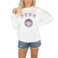 Women's Gameday Couture Pennsylvania Quakers White Oversized Drop Shoulder Fleece Drop Pullover Sweatshirt