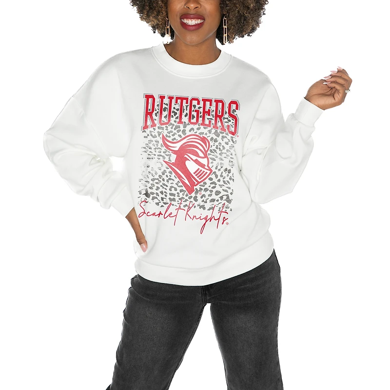 Women's Gameday Couture Rutgers Scarlet Knights White Oversized Drop Shoulder Fleece Drop Pullover Sweatshirt