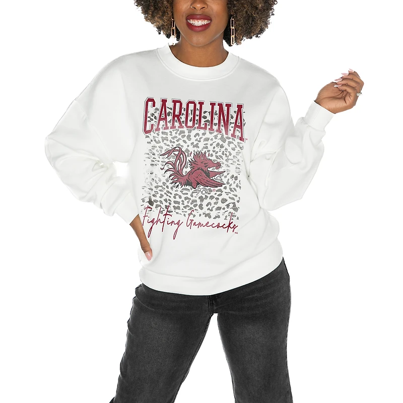 Women's Gameday Couture South Carolina Gamecocks White Oversized Drop Shoulder Fleece Drop Pullover Sweatshirt