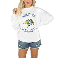 Women's Gameday Couture South Dakota State Jackrabbits White Oversized Drop Shoulder Fleece Drop Pullover Sweatshirt