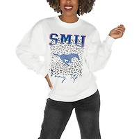 Women's Gameday Couture SMU Mustangs White Oversized Drop Shoulder Fleece Drop Pullover Sweatshirt