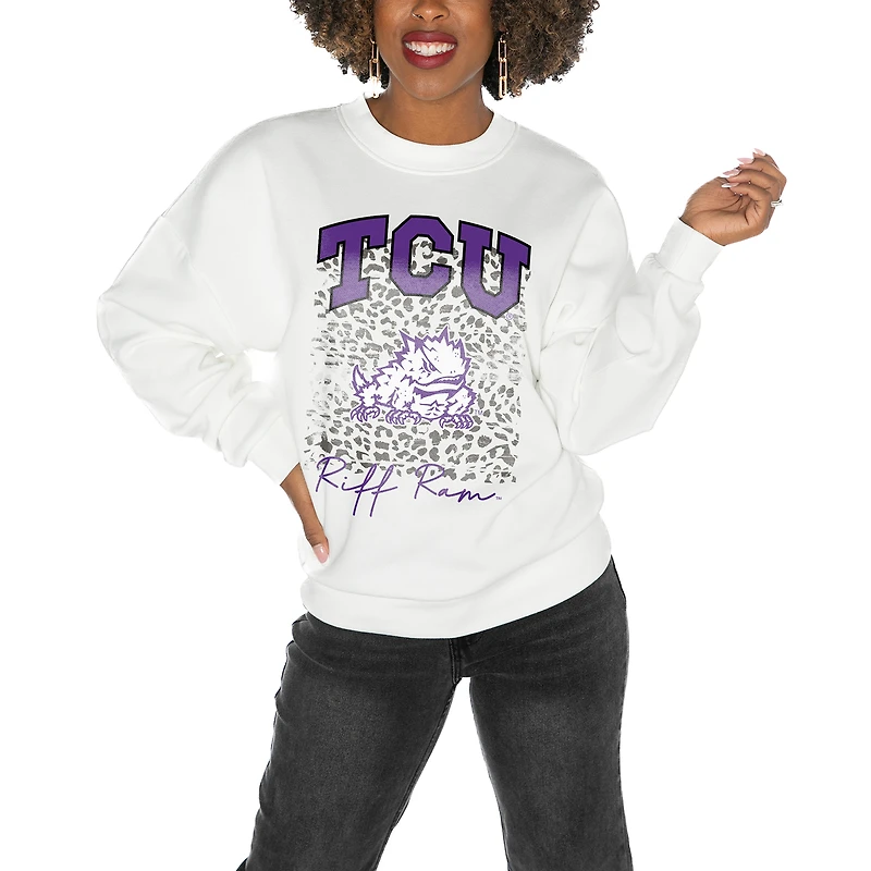 Women's Gameday Couture TCU Horned Frogs White Oversized Drop Shoulder Fleece Drop Pullover Sweatshirt