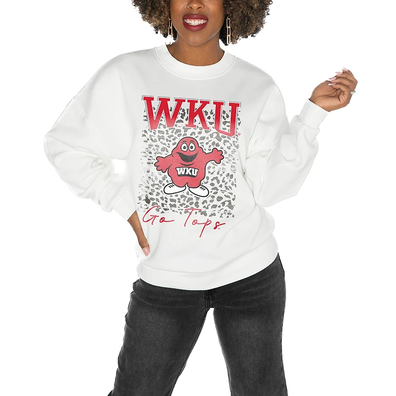 Women's Gameday Couture Western Kentucky Hilltoppers White Oversized Drop Shoulder Fleece Drop Pullover Sweatshirt