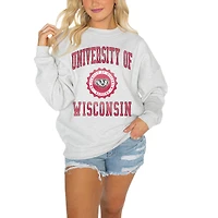 Women's Gameday Couture Wisconsin Badgers Gray Oversized Drop Shoulder Fleece Drop Pullover Sweatshirt