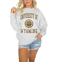 Women's Gameday Couture Wyoming Cowboys Gray Oversized Drop Shoulder Fleece Drop Pullover Sweatshirt