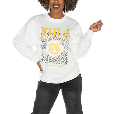 Women's Gameday Couture Xavier University of Louisiana Gold Rush White Oversized Drop Shoulder Fleece Drop Pullover Sweatshirt