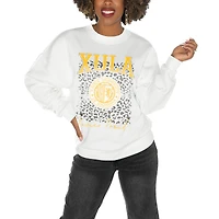 Women's Gameday Couture Xavier University of Louisiana Gold Rush White Oversized Drop Shoulder Fleece Drop Pullover Sweatshirt