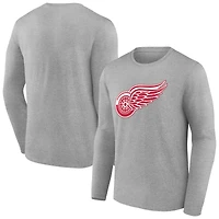 Men's Gray Detroit Red Wings Primary Logo Team Long Sleeve T-Shirt