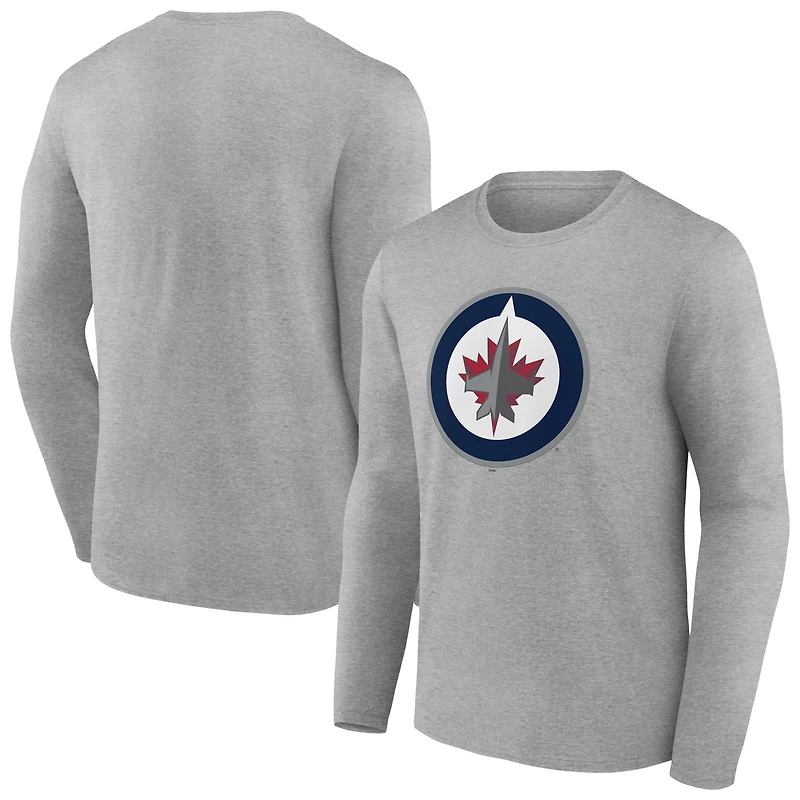 Men's Gray Winnipeg Jets Primary Logo Team Long Sleeve T-Shirt