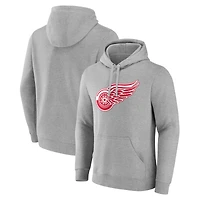 Men's Gray Detroit Red Wings Primary Team Logo Pullover Hoodie