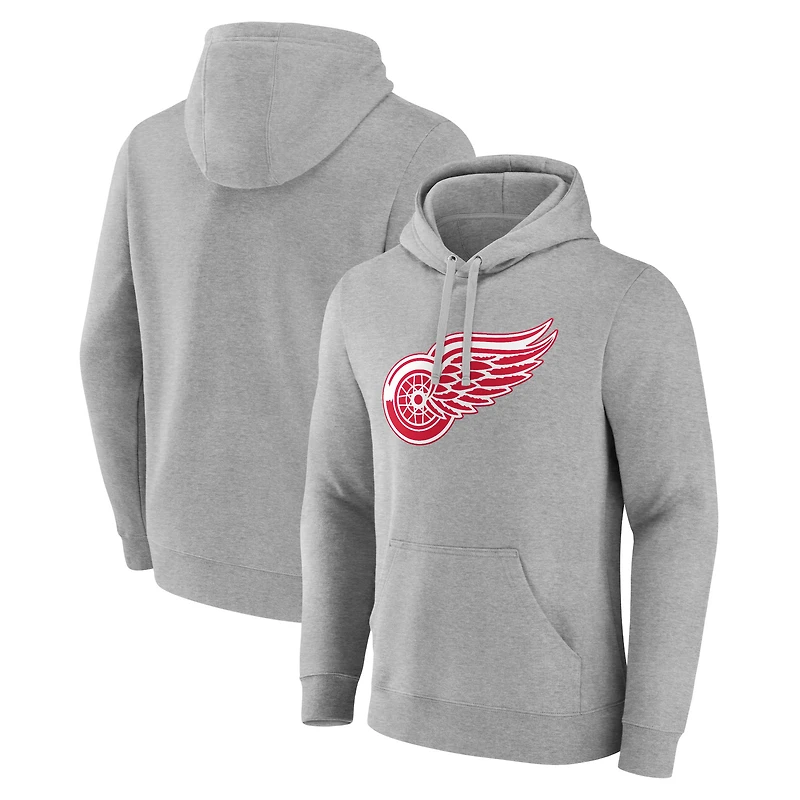 Men's Gray Detroit Red Wings Primary Team Logo Pullover Hoodie